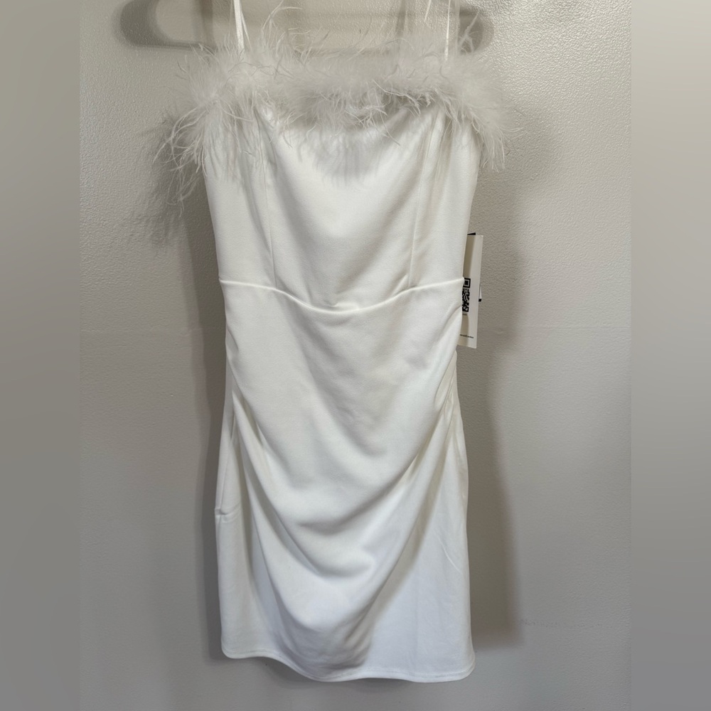Dry Goods White Feather-Trim Mini Dress